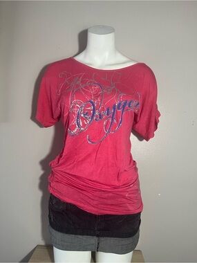 Bright Pink Oxygen' Embellished Short-Sleeve Women's Top